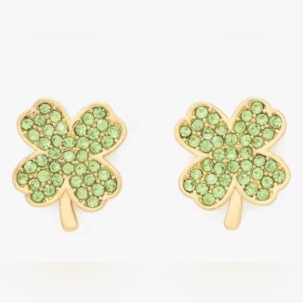 NWT KATE SPADE‎ Lucky Charm Green Clover Pavé Stud Earrings